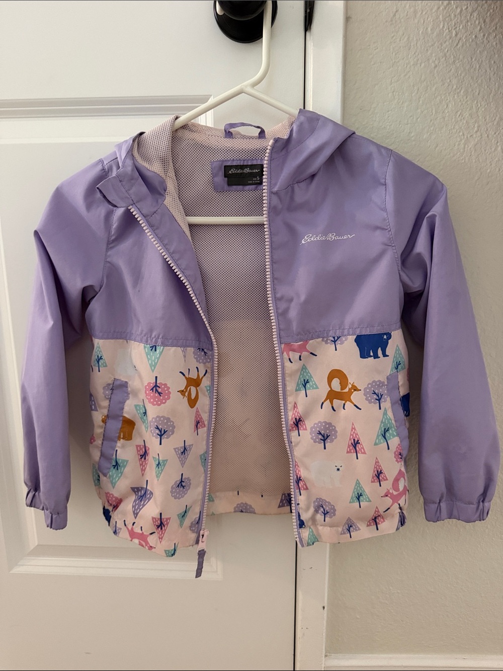 Eddie Bauer Lavender & Pink Woodland Print Hooded Rain Jacket